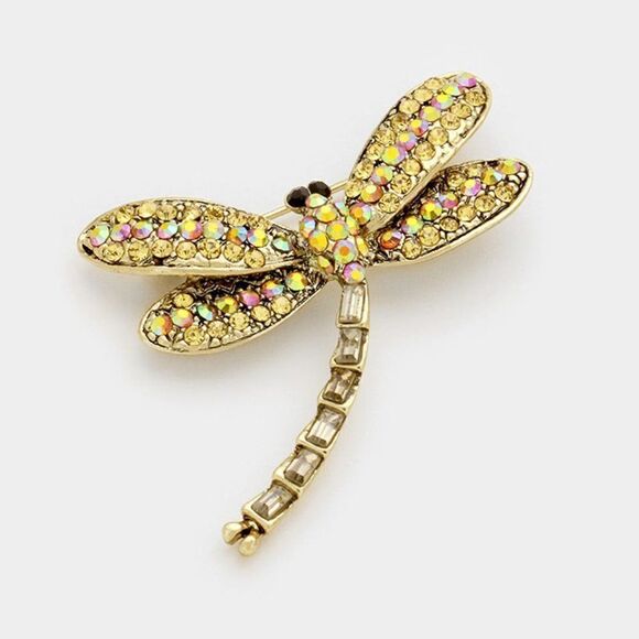 Dragonfly Topaz Colored Crystal Pave Pin Brooch - Picture 1 of 5
